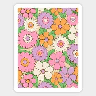 Groovy retro flower power pattern in lilac, pink and orange Sticker